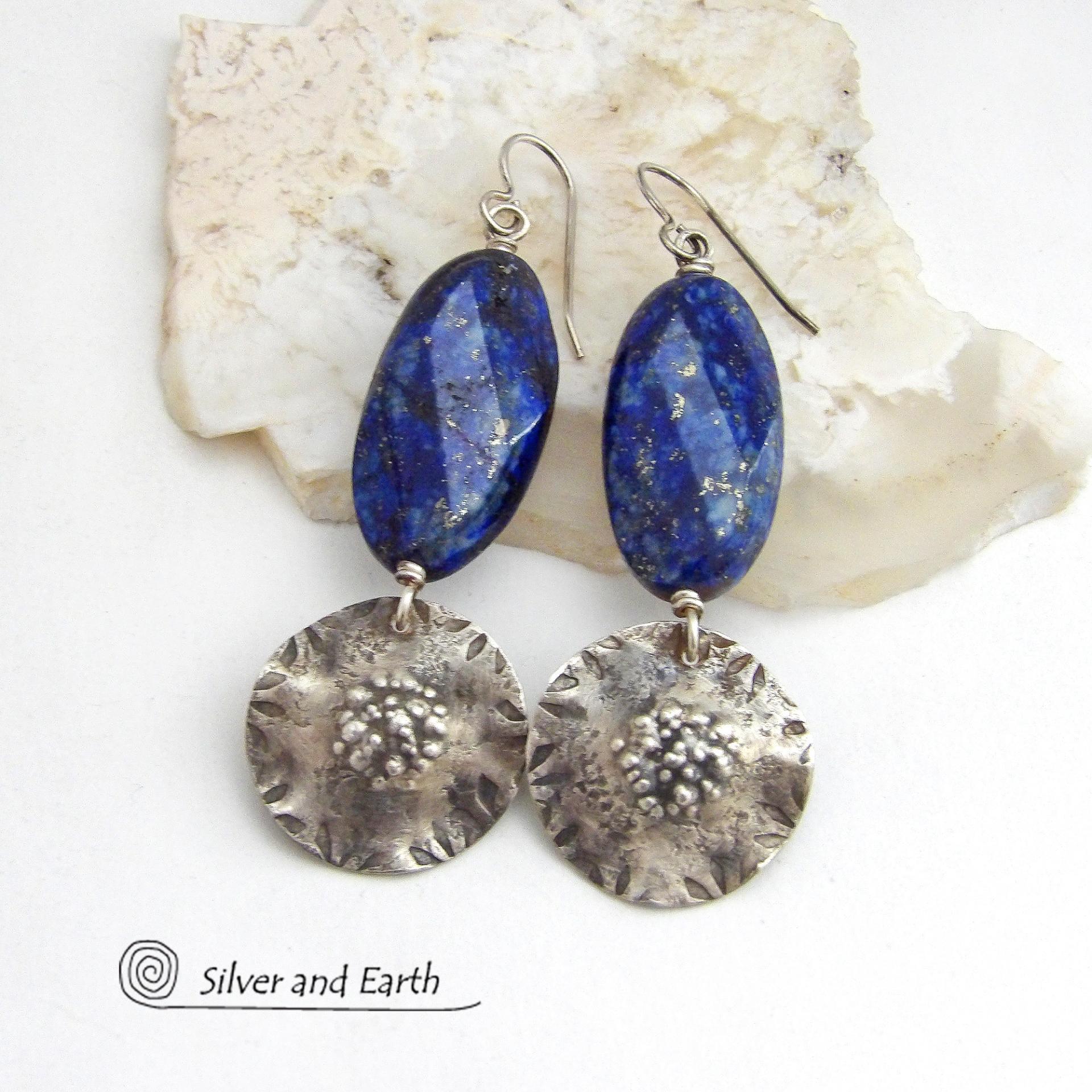 Lapis Lazuli Silver Earrings,Silver Dangle Earrings with Gemstones,Blue Stone Earrings,Silver Peacock Chandelier Sterling Silver outlet Earrings